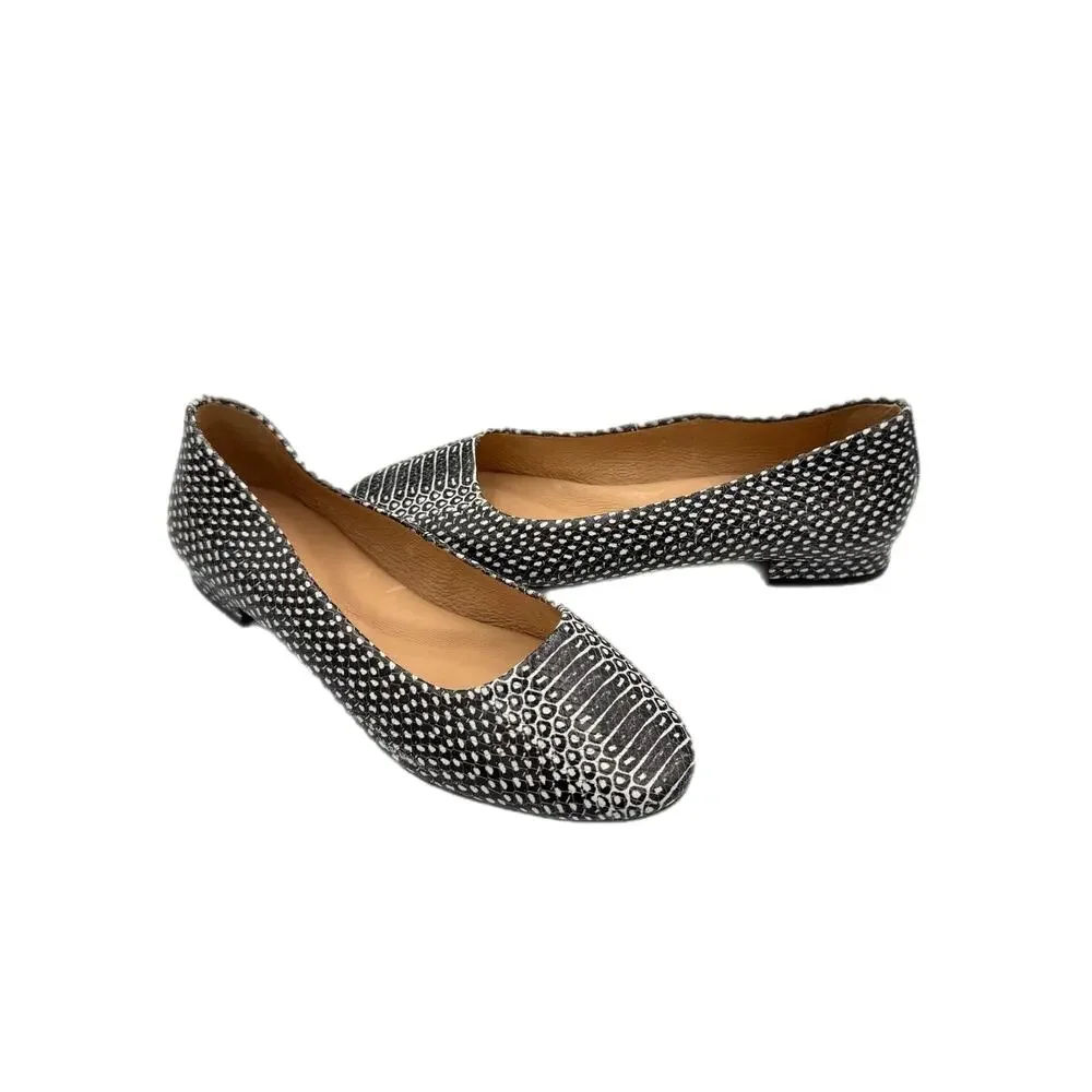Antonio Melani Vintal Black White Snakeskin Leather Slip On Ballet Flats Shoes